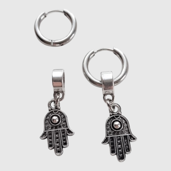 Earrings Stainless Steel Hamsa Hand of Fatima's Evil Eye Protection Silver-tone - Picture 3 of 13